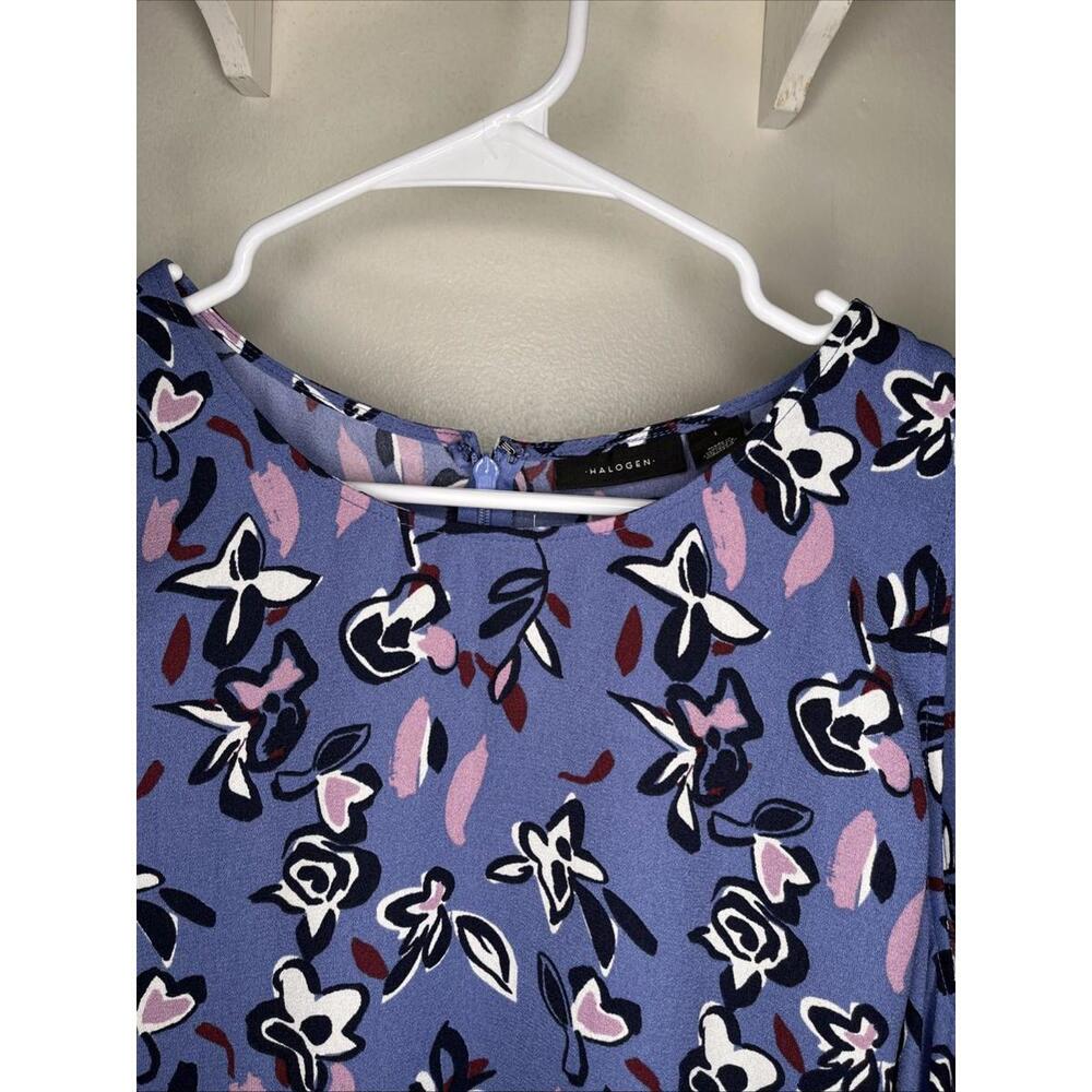 Halogen Womens Size Large Blue Floral A-Line Dress Sleeveless - Picture 2 of 9